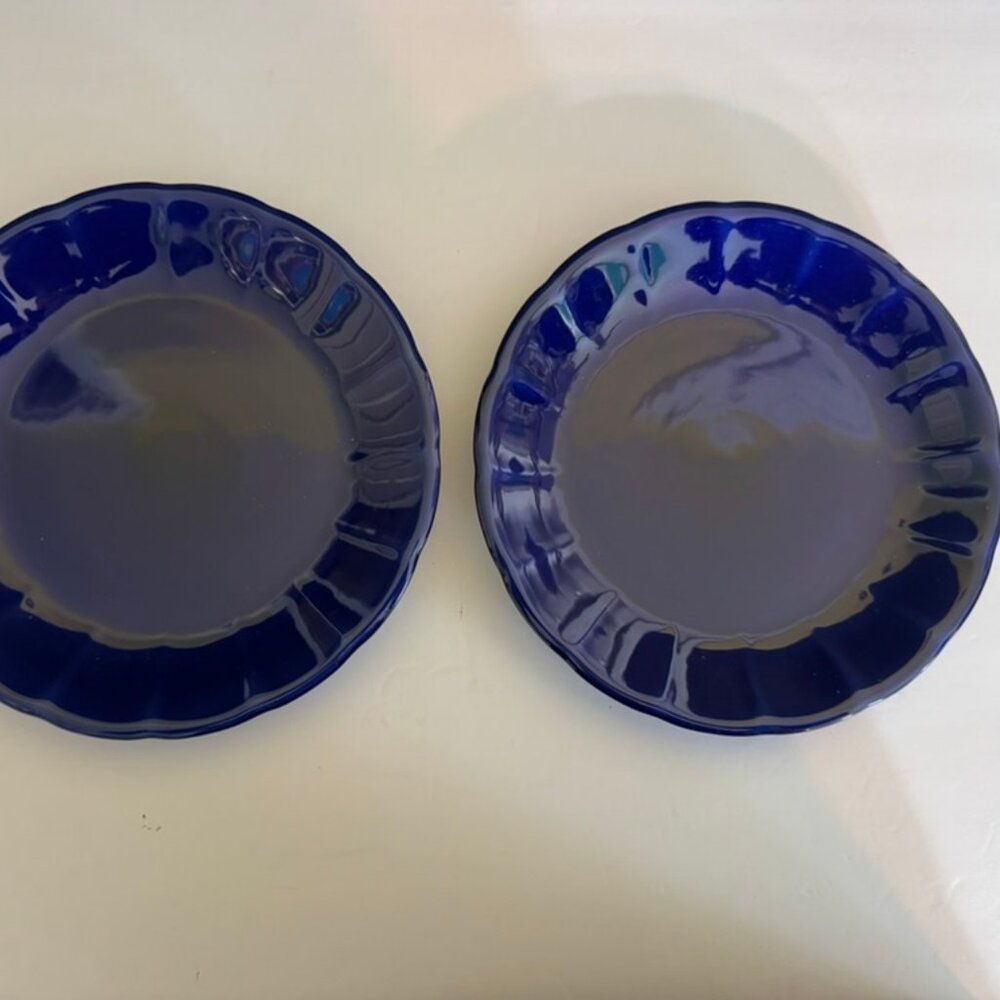 Set Of 2 Gibson Country Blue Everyday China Scalloped 8.5" Salad/ Dessert Plates